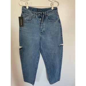 PLT thigh slit baggy boyfriend jeans